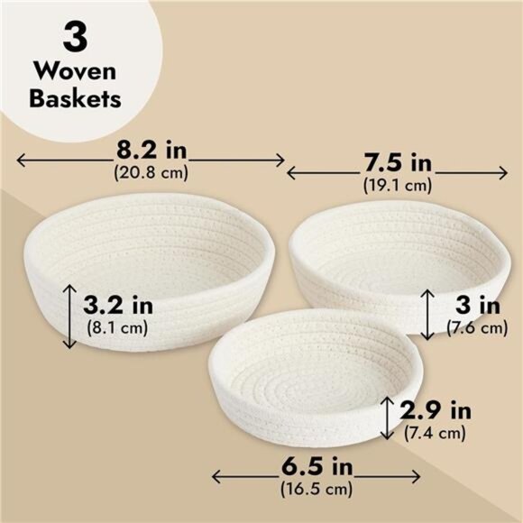 3-Pack Small Round Cotton Rope Woven Storage Baskets-Nesting Bins for Organizing - Picture 4 of 8